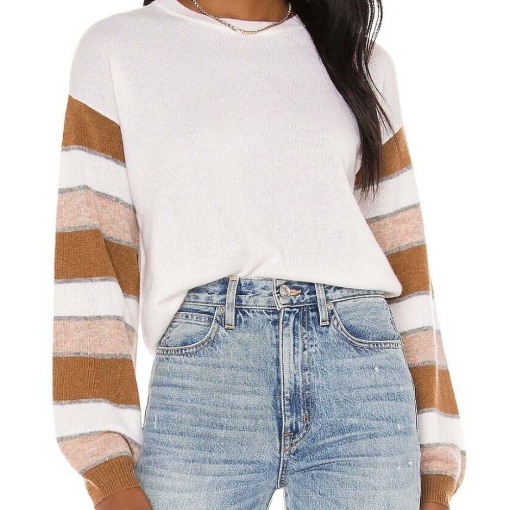 27 MILES Demeter Striped Sleeve Sweater in Cloud